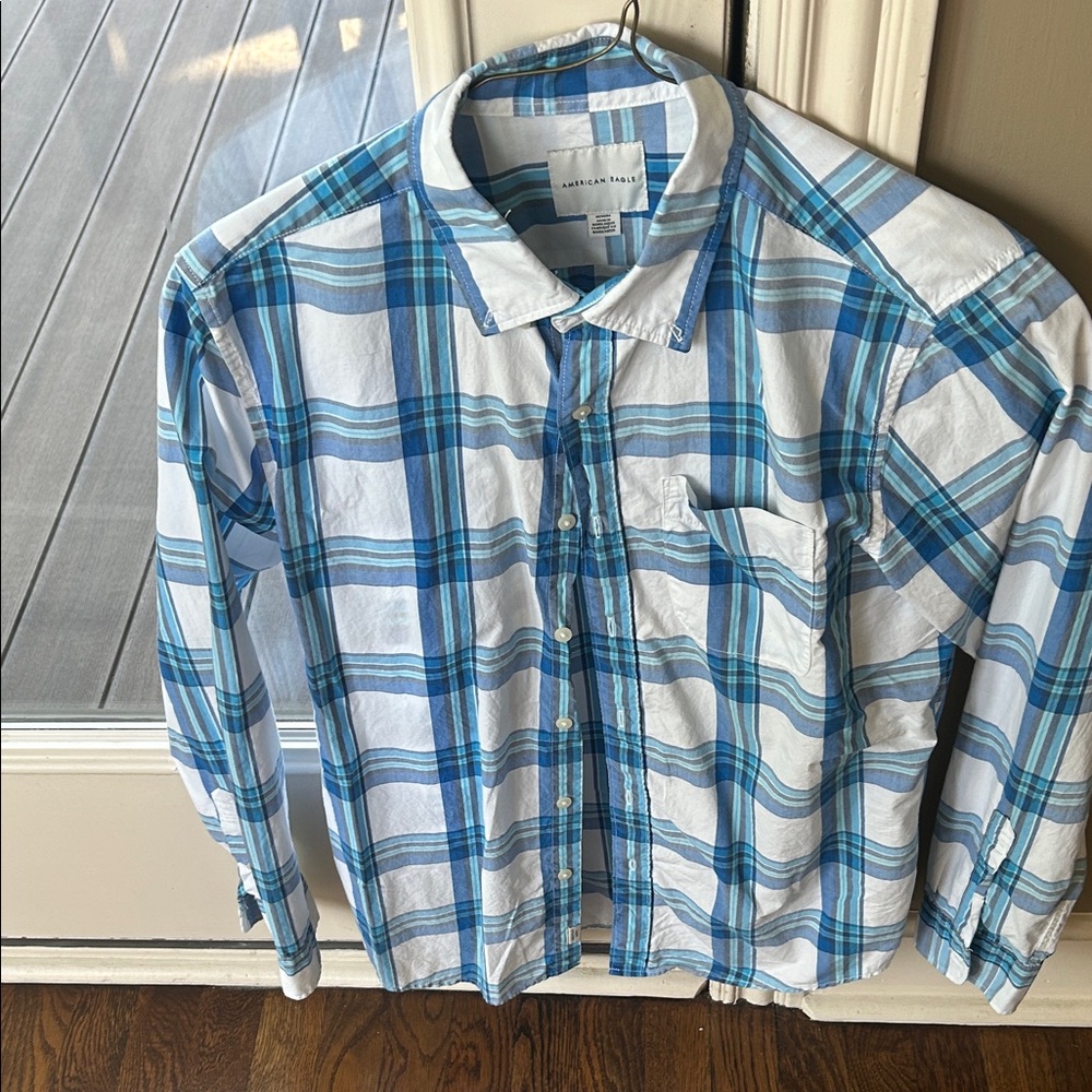 American Eagle Outfitters Blue and White Checkered Shirt